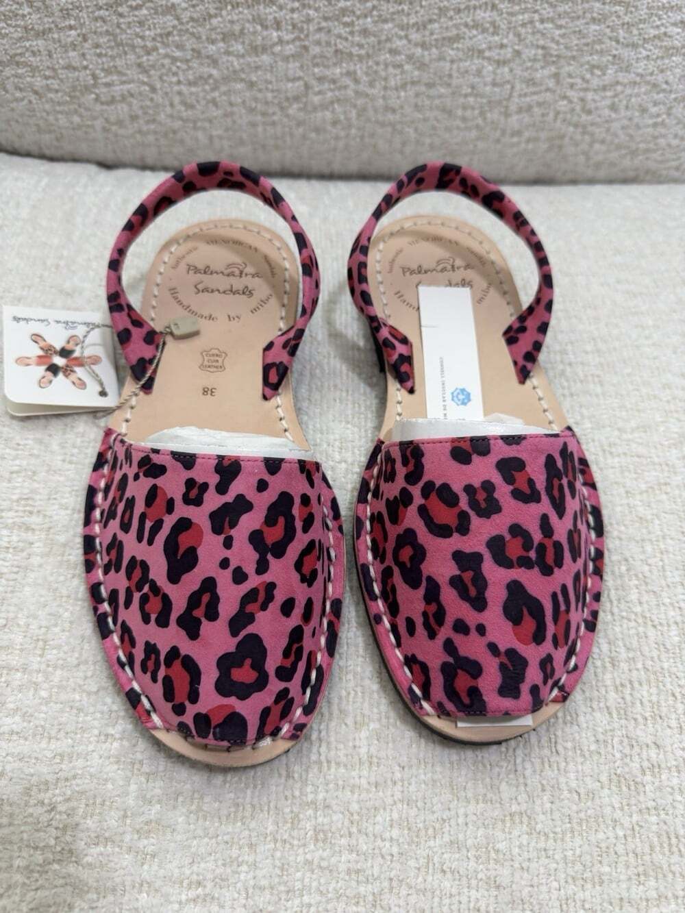 NWT Palmaira Avarca Sandals Pink Leopard Suede Menorca Spain US 7.5 EU38